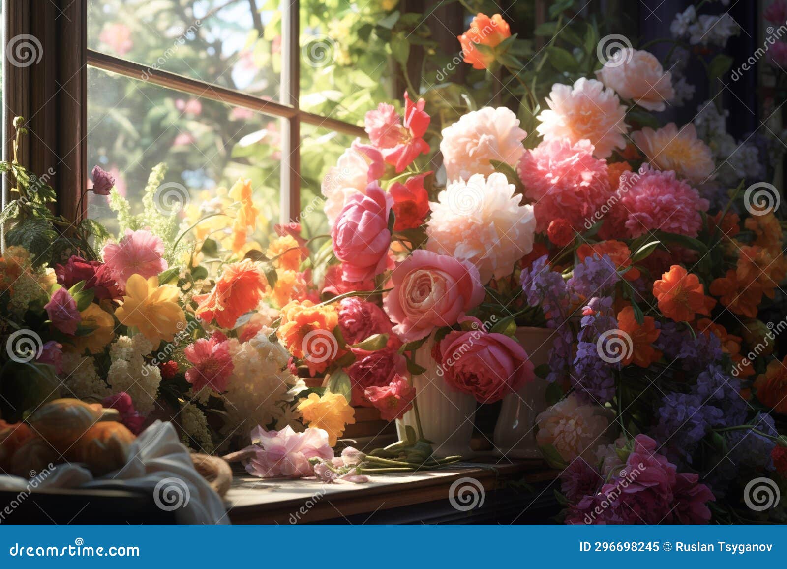 bouquet of flowers in a vase, floristics, flowers and floweret, . generative ai