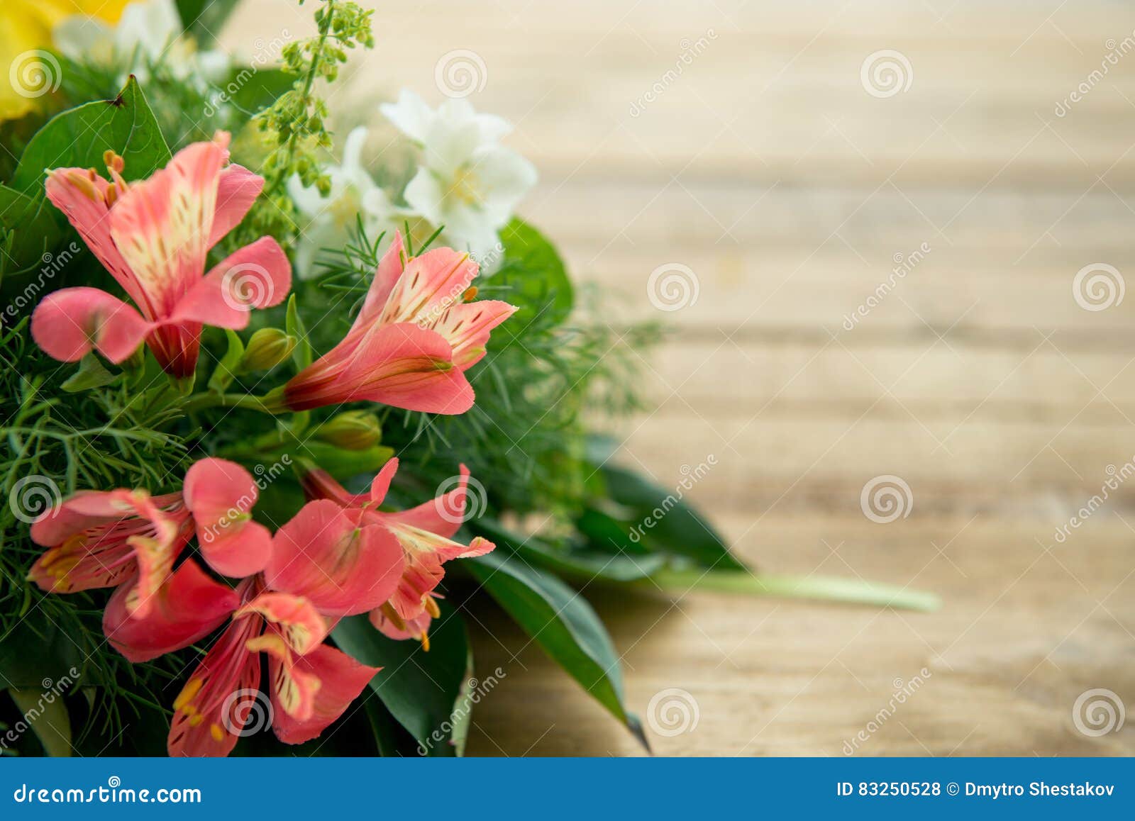 Bouquet of Flowers on a Wooden Table Stock Photo Image of green