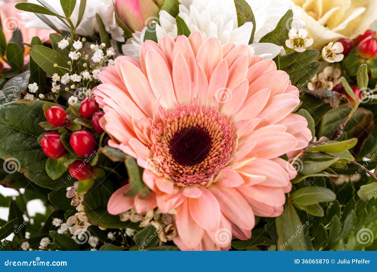 bouquet fresh pink white flowers gerbera daisy dahlia roses close up view as background celebrating 36065870