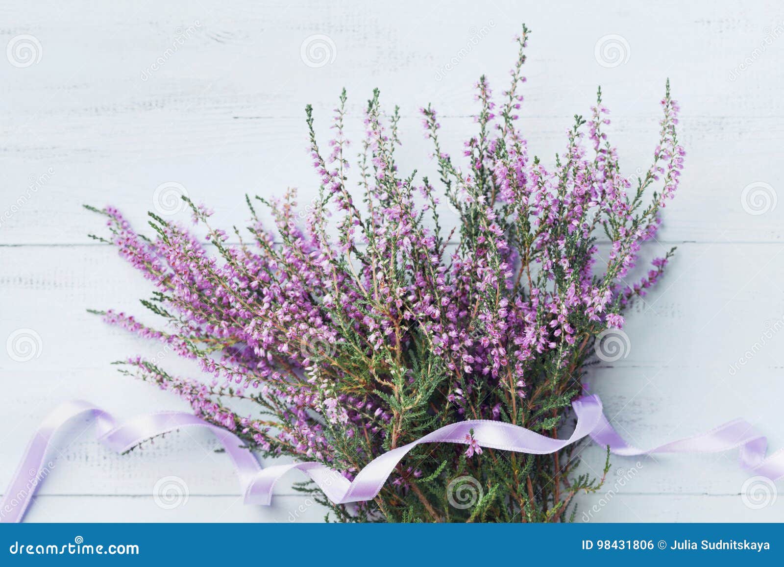 Bouquet of Heather Calluna Vulgaris, Erica, Ling Decorated Satin