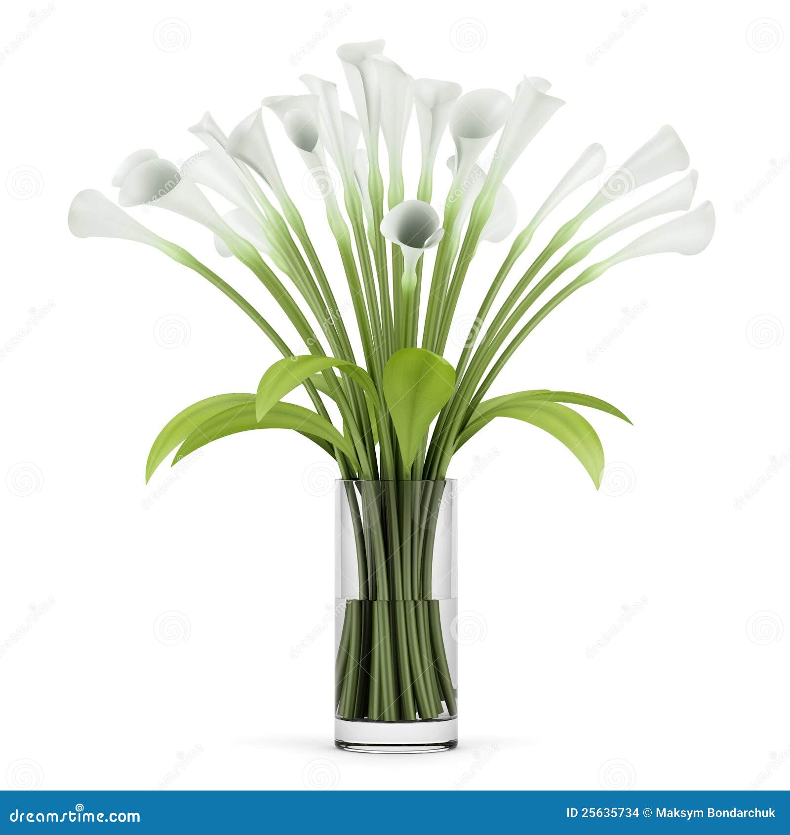Bouquet of Lilies in Glass Vase on White Stock Illustration