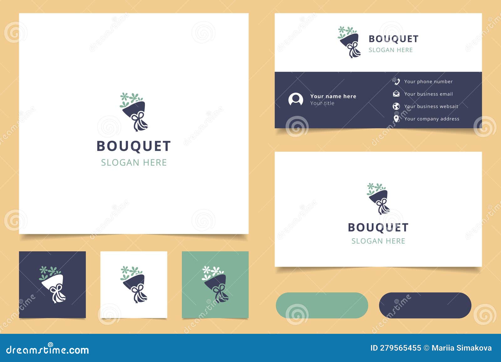 bouquet logo  with editable slogan. branding book and business card template.