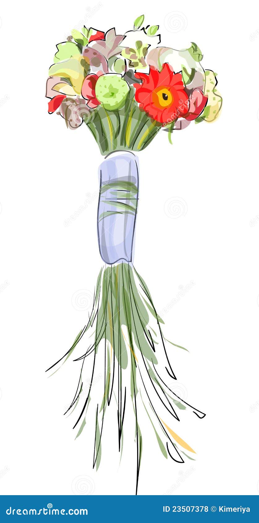Bouquet with a long stems. stock vector. Illustration of freshness