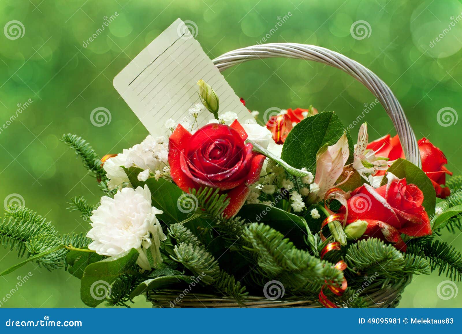 Bouquet with a note stock image. Image of paper, card 49095981