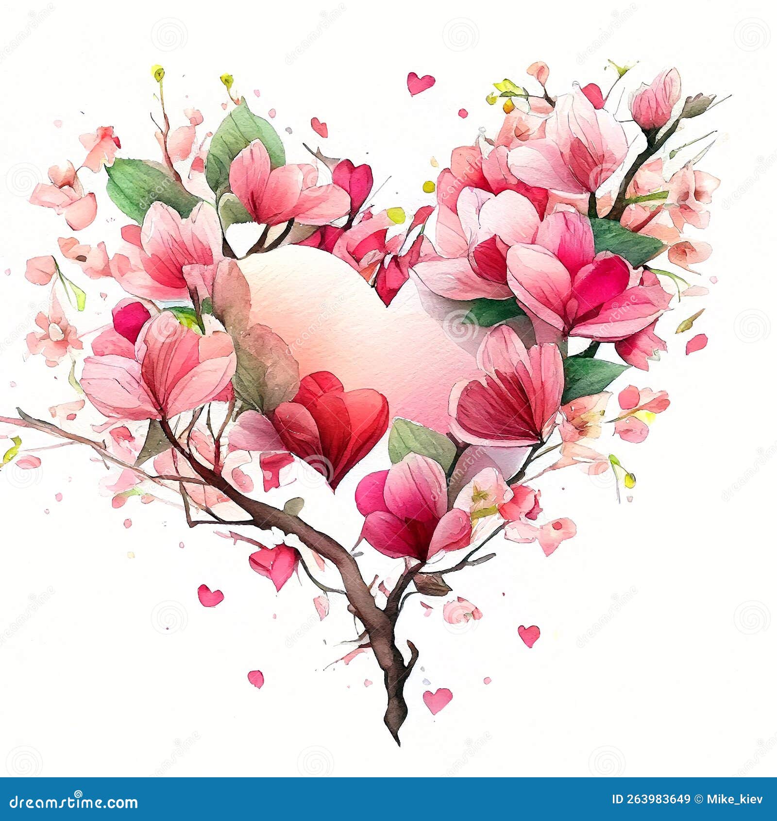Bouquet of Pink Flowers in Heart Shape Stock Illustration