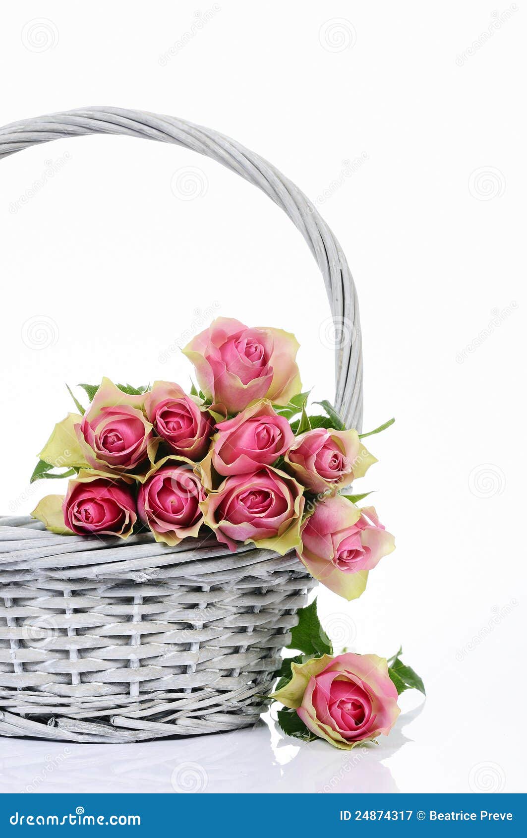 Bouquet of Pink Roses in Basket Stock Image Image of beauty, flowers