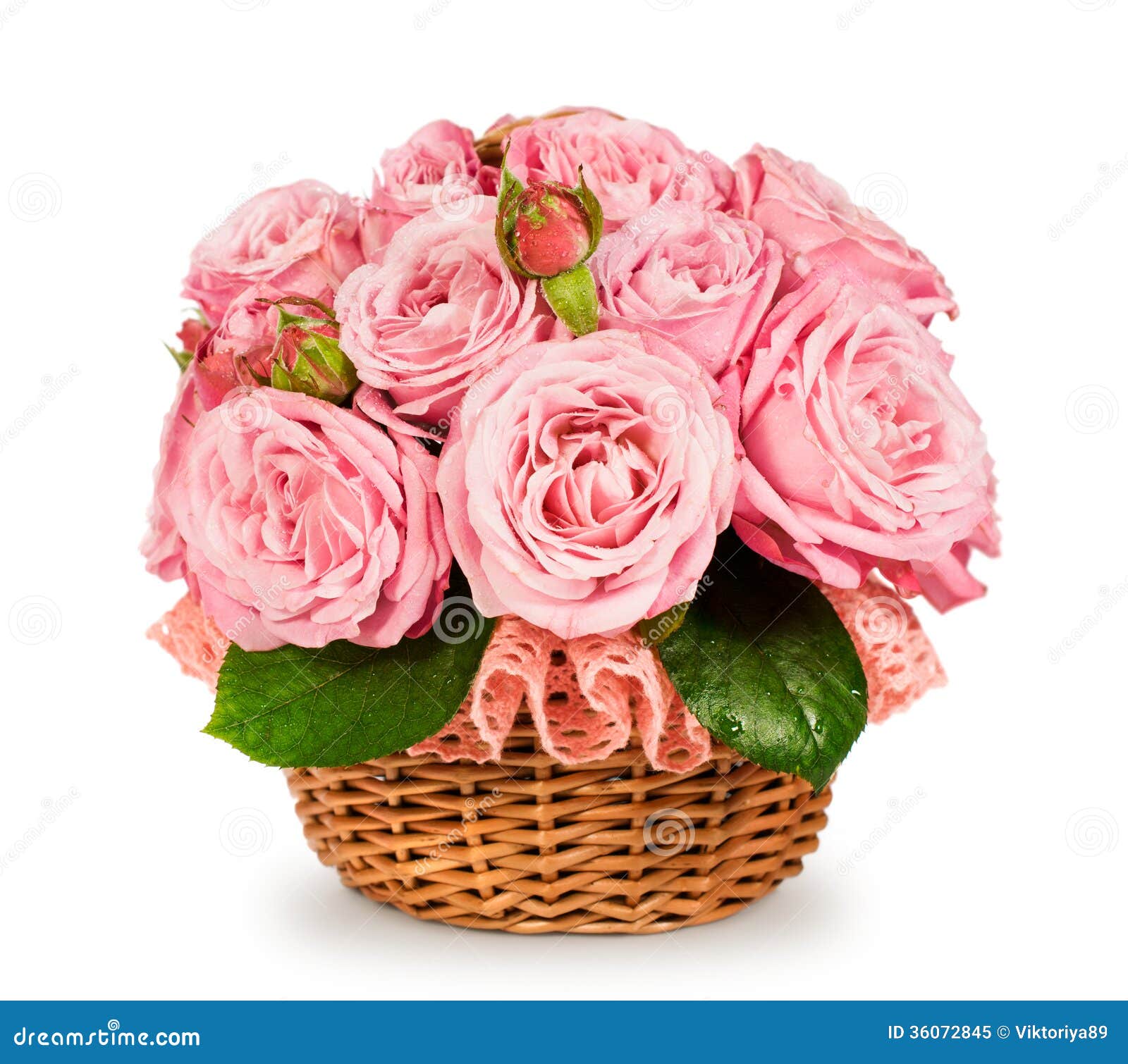 Bouquet of Pink Roses in a Basket Stock Image Image of pastel, love