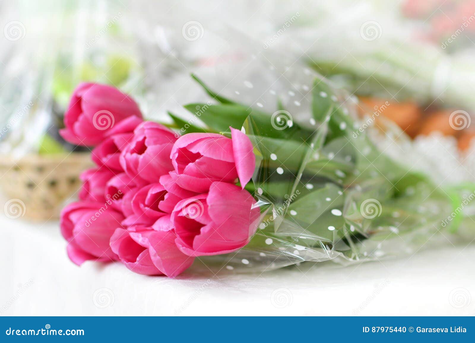 Bouquet of pink tulips stock photo. Image of spring, bright - 87975440