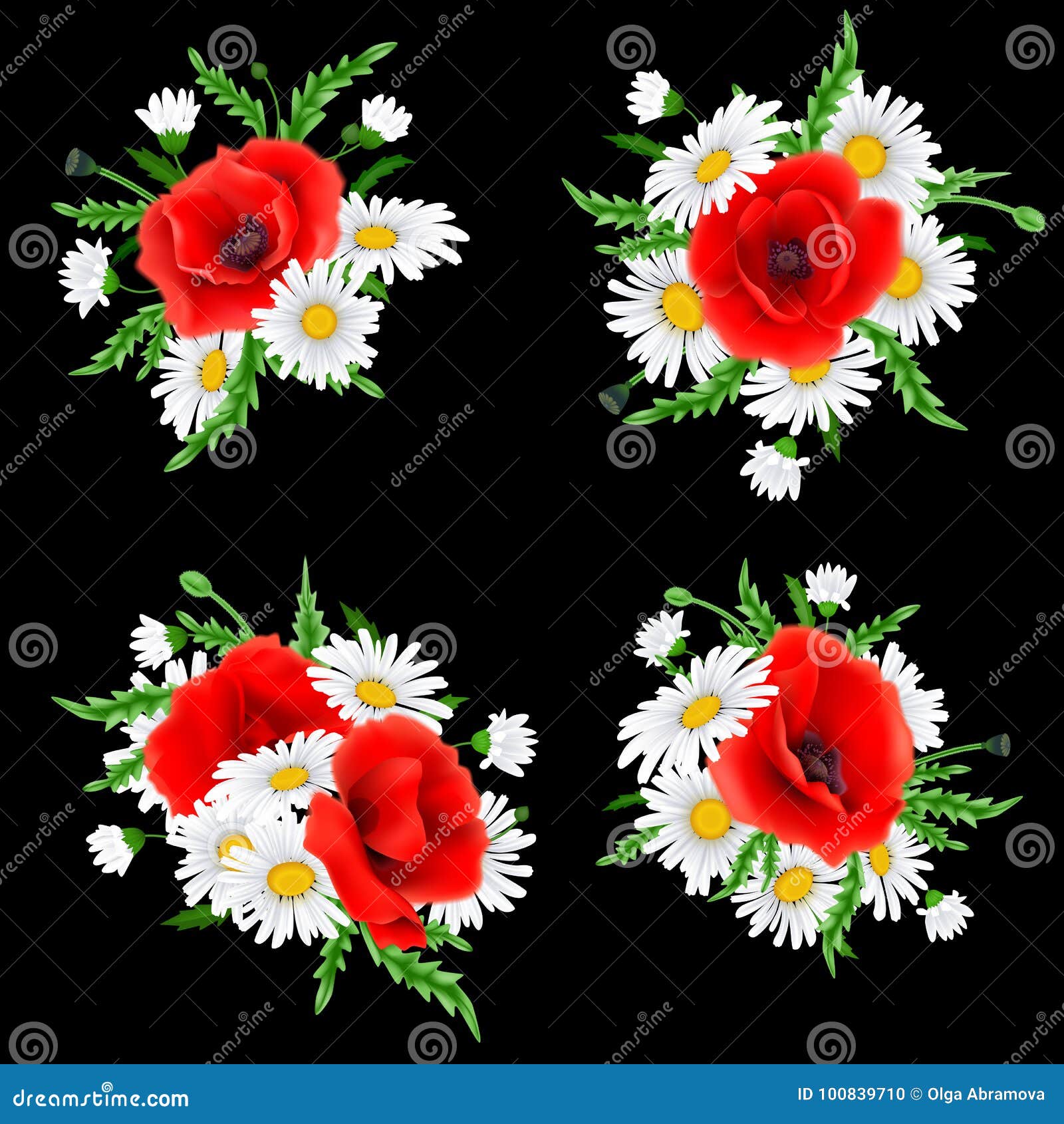 Bouquet of Poppies and Chamomile Flowers Stock Vector - Illustration of ...