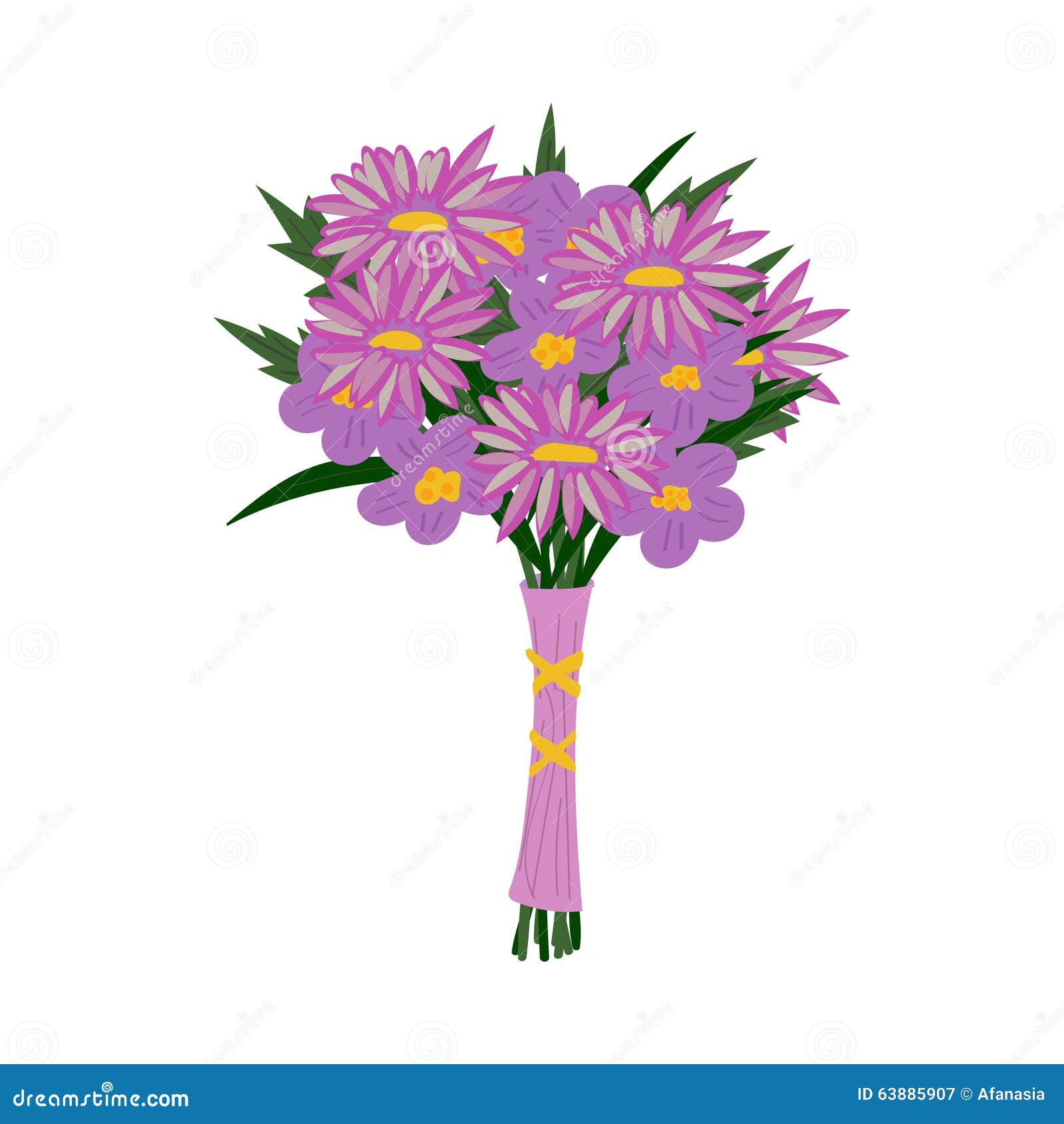 Bouquet Of Purple Flowers On White Background Stock Vector ...