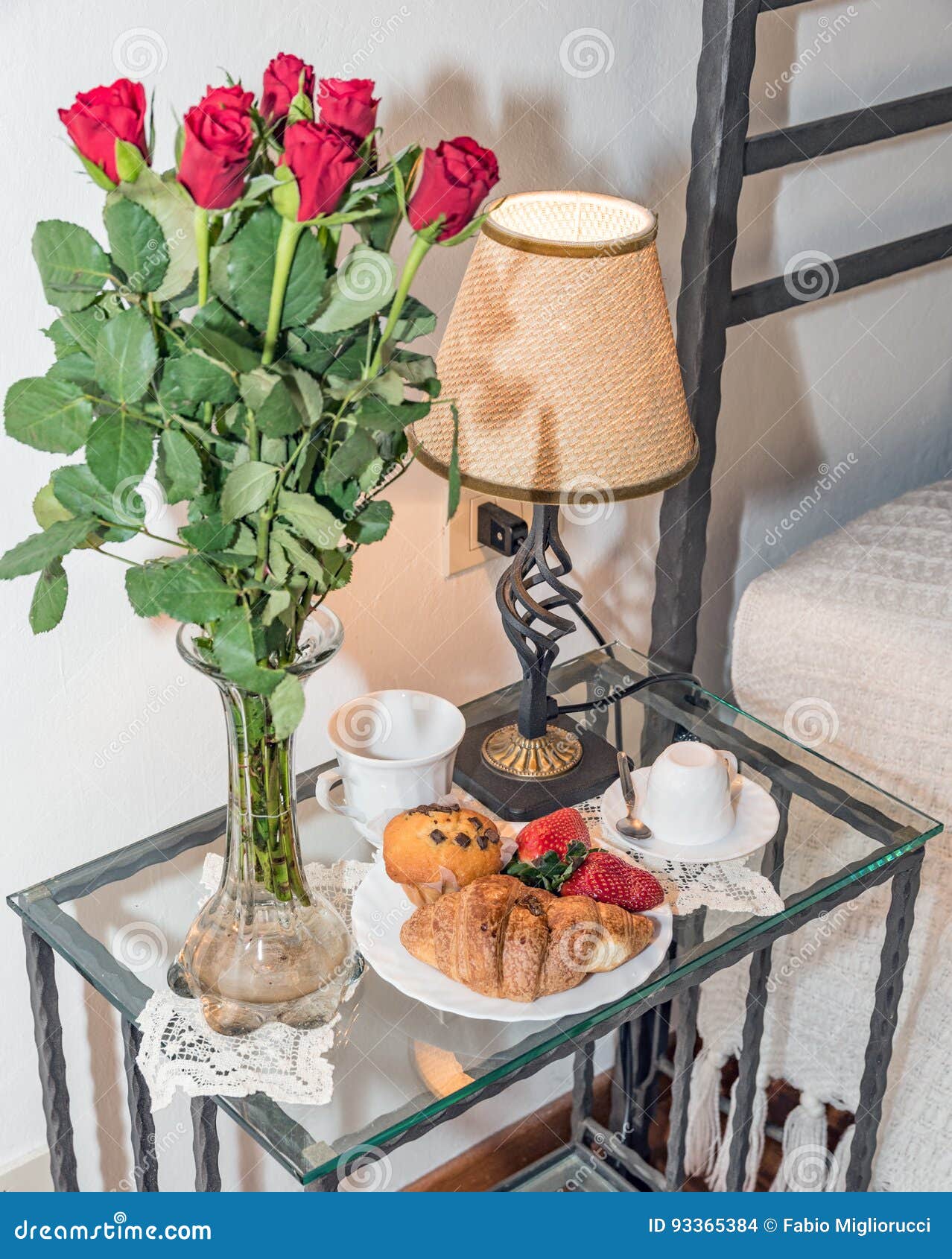 Bouquet of Red Roses with Nice Breakfast Stock Photo Image of green