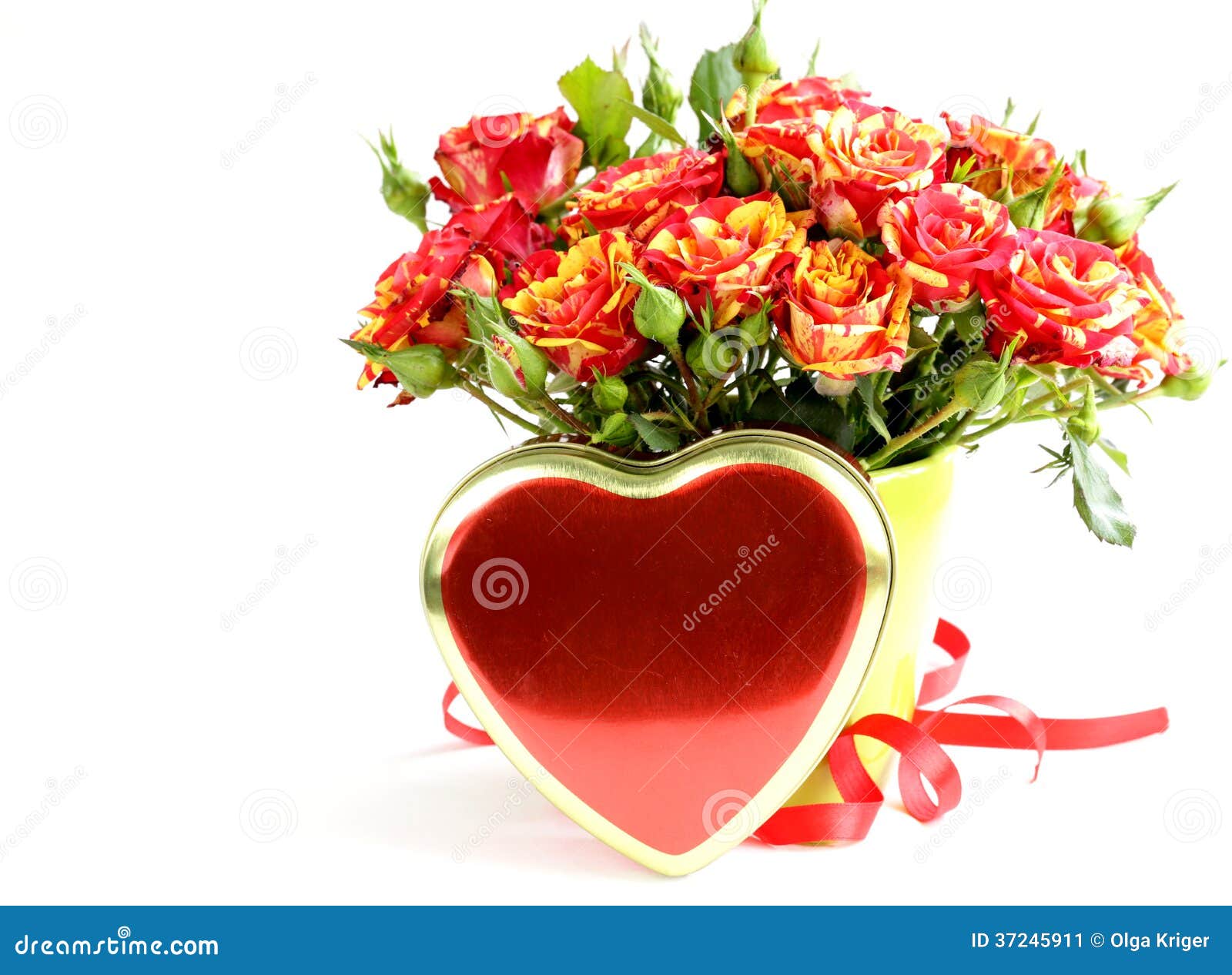 Bouquet of Roses and Gift Box Stock Image Image of birthday, present