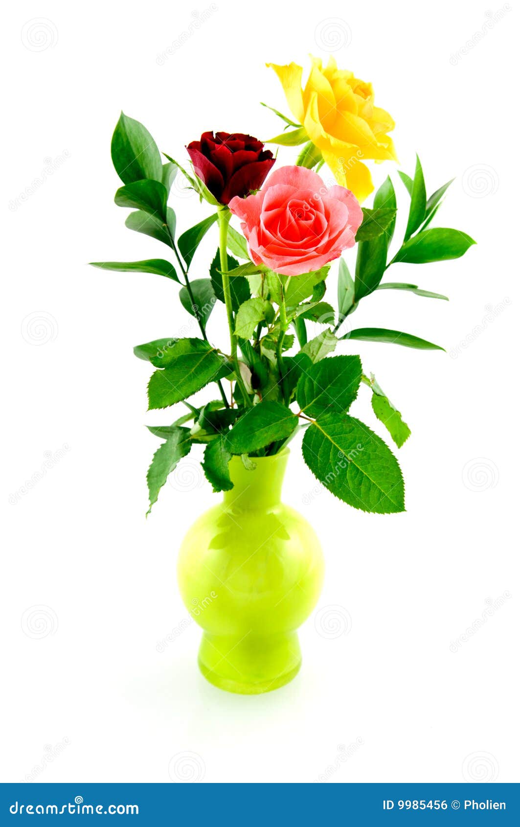 Bouquet Roses In Green Vase Stock Photo Image of isolated, vase 9985456