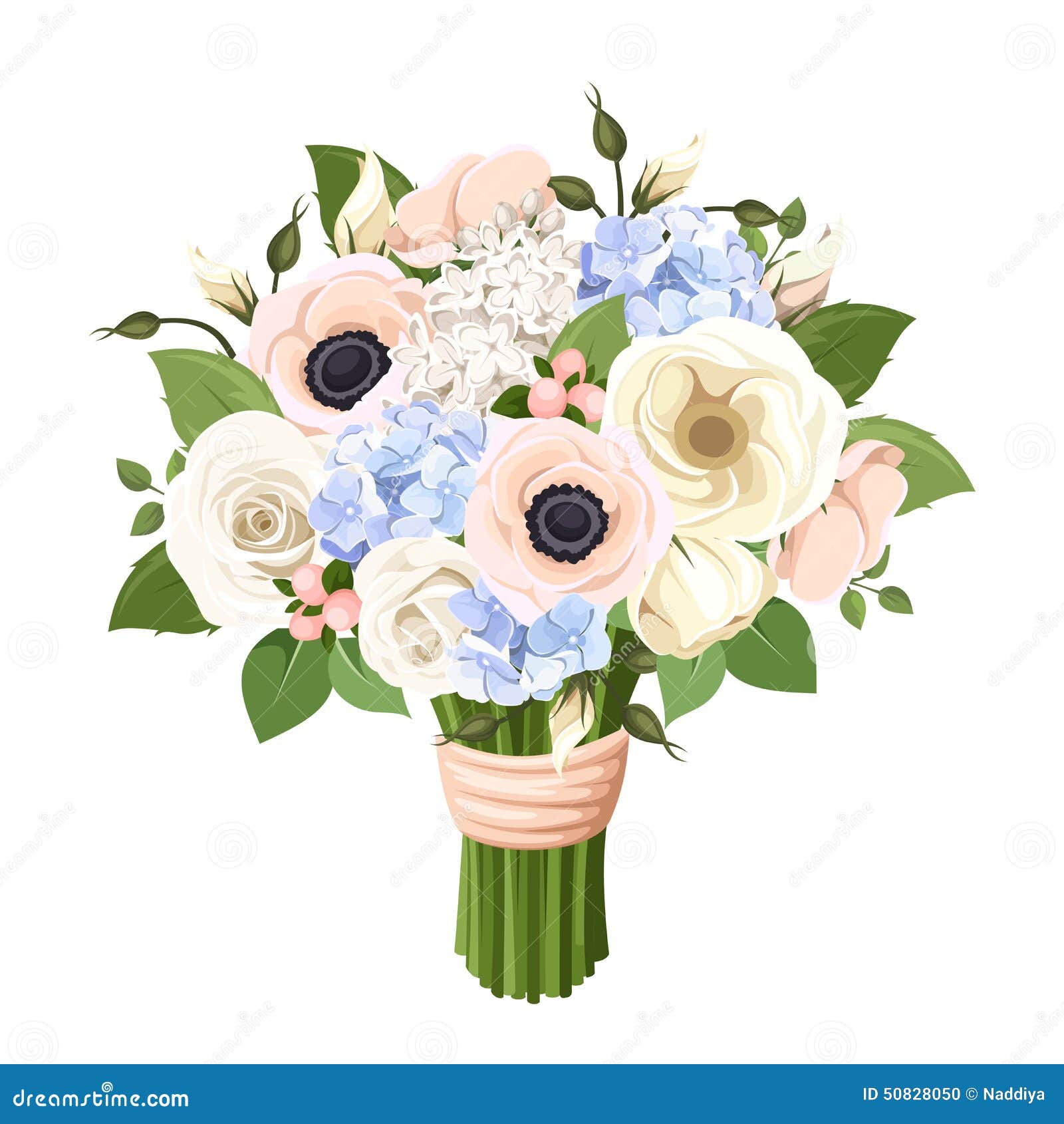 bouquet of roses, lisianthus, anemones and hydrangea flowers.  .