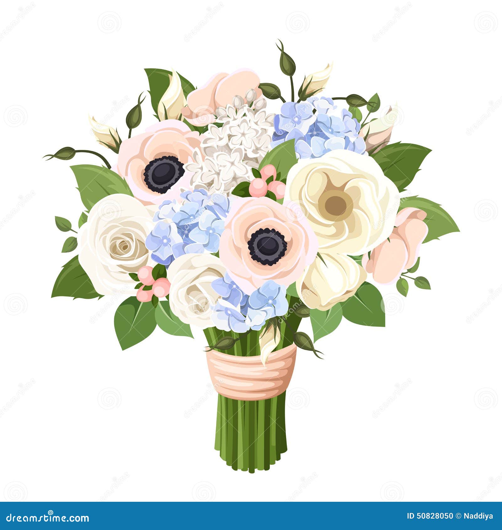 Bouquet of Roses, Lisianthus, Anemones and Hydrangea Flowers