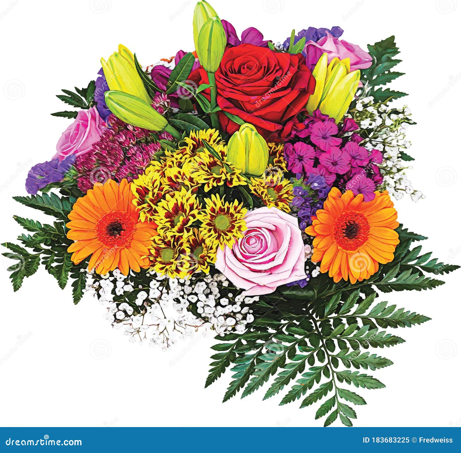 Bouquet of Roses, Tulips and Daisies Vector Illustration Stock Vector