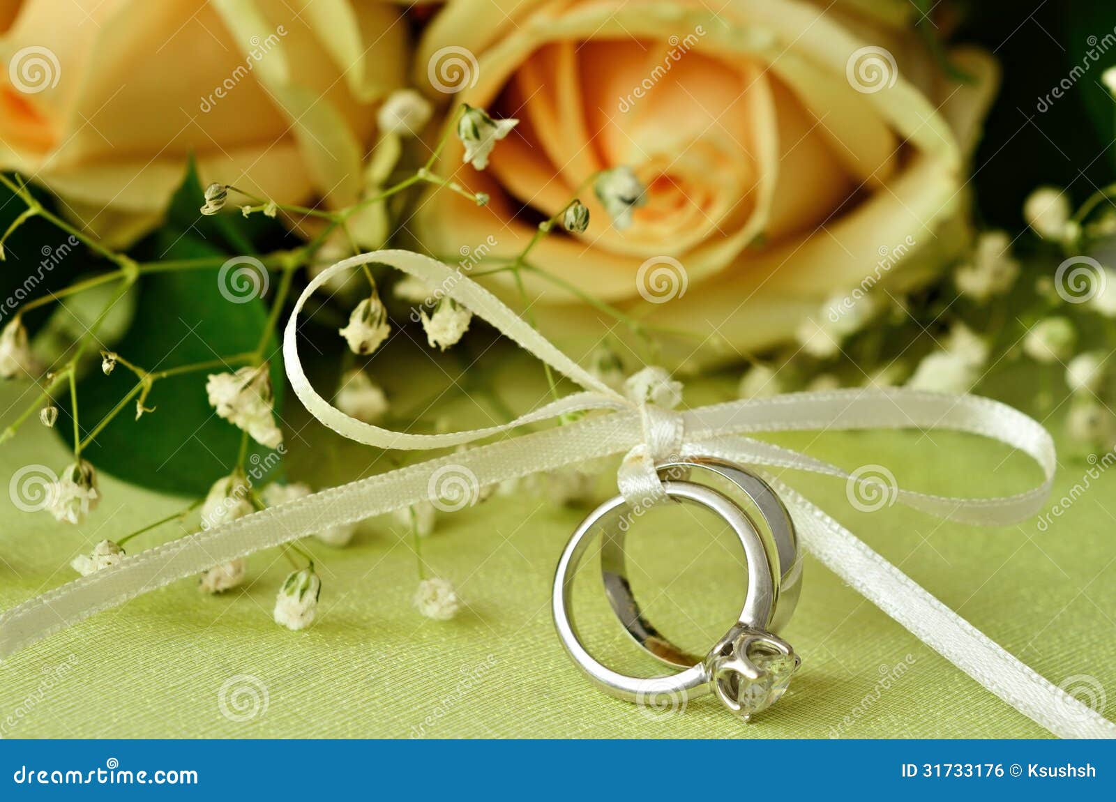 Bouquet Of Roses And Wedding Rings Stock Photo Image