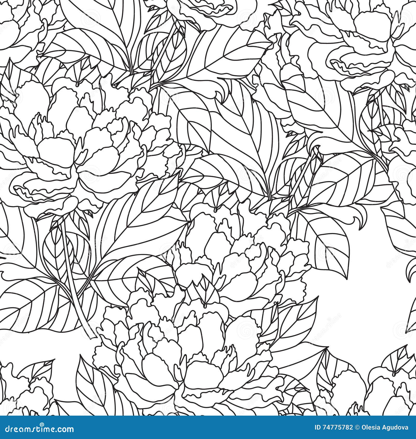 Bouquet sans couture de pivoine Vecteur Page de livre de coloriage pour des adultes Illustration tirée par la main Mariage de con