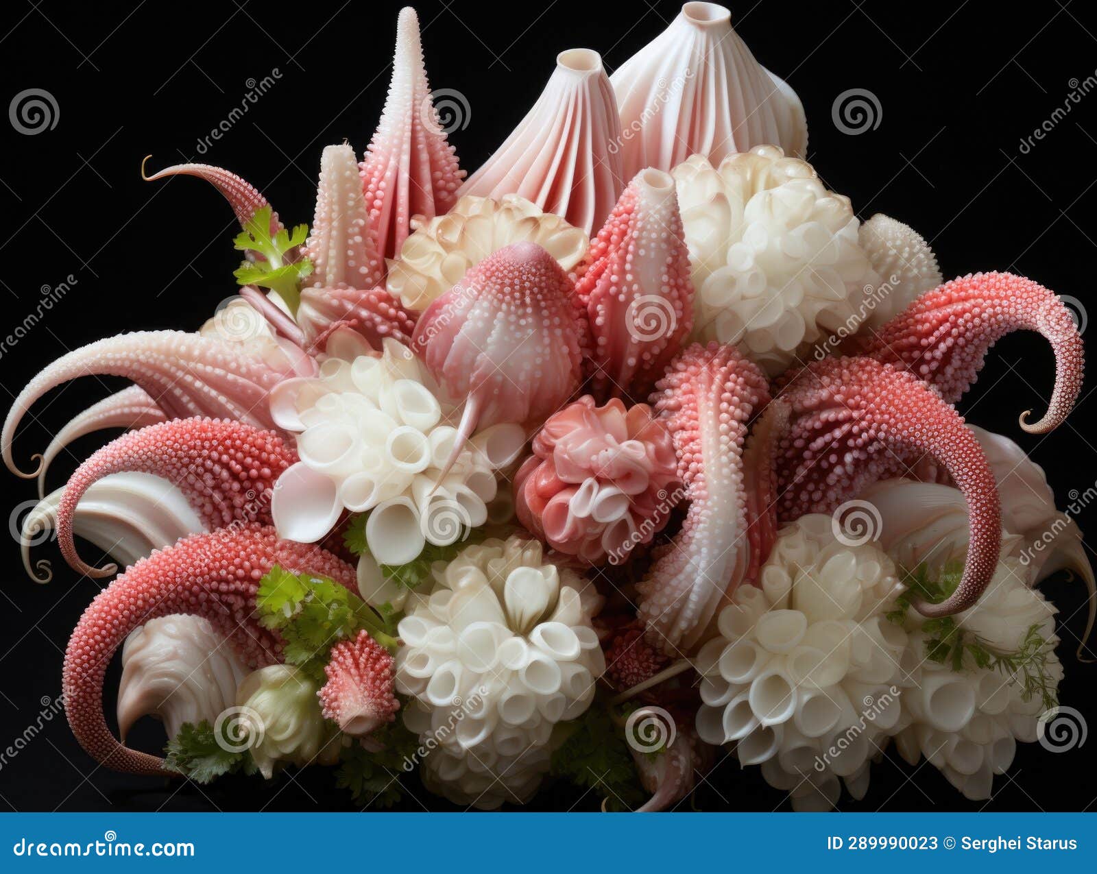 A Bouquet of Sea Creatures with Flowers, AI Stock Illustration