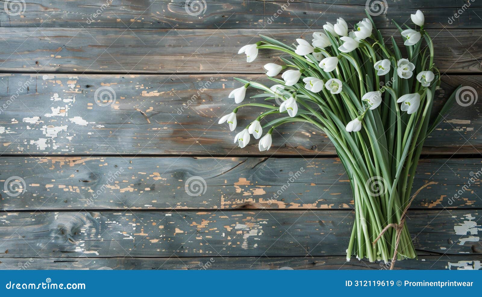 bouquet of snowdrops on wooden background