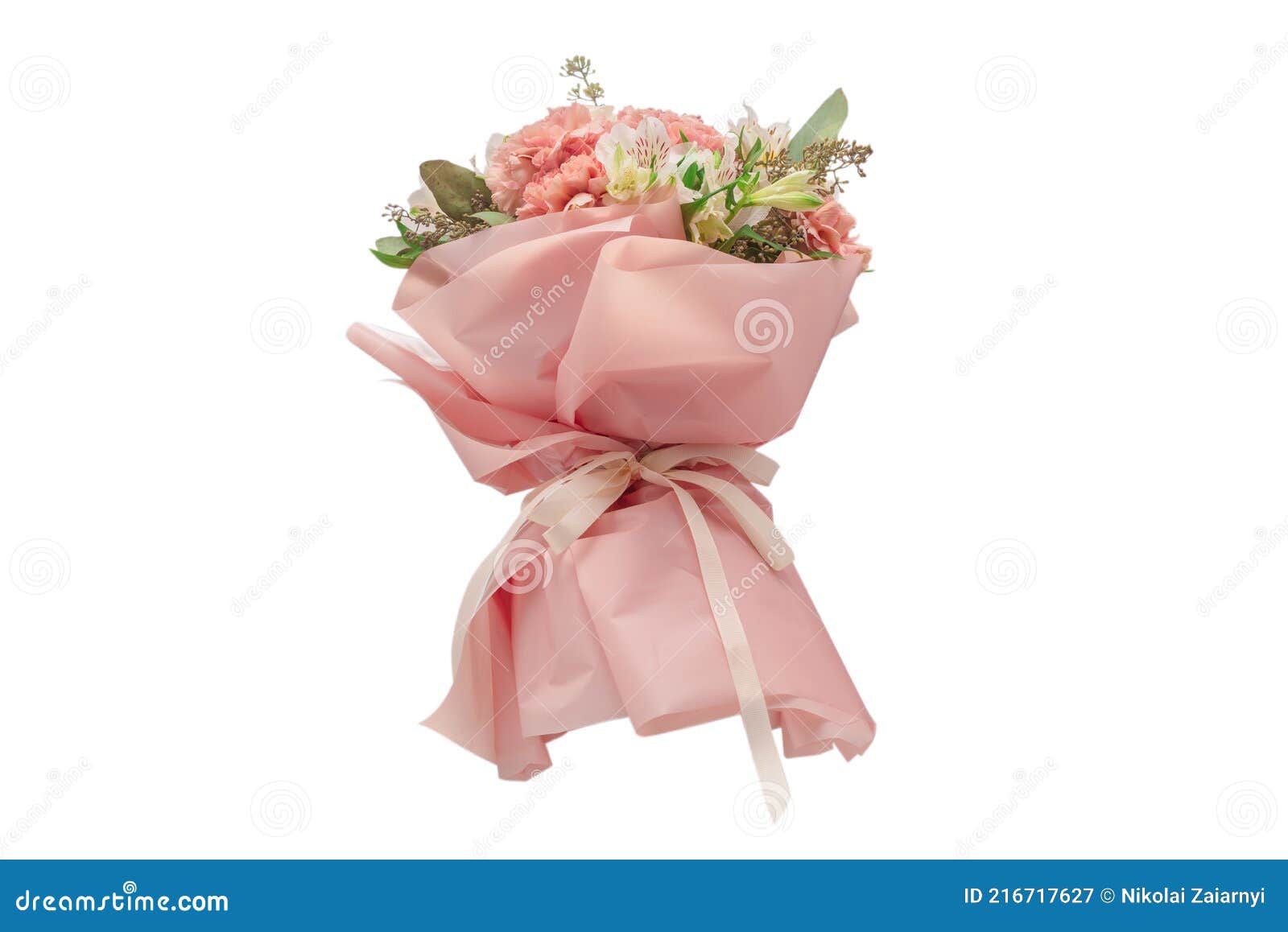 Bouquet of Soft Pink Flowers in Pink Wrapping Paper Stock Image - Image of  love, wedding: 216717627