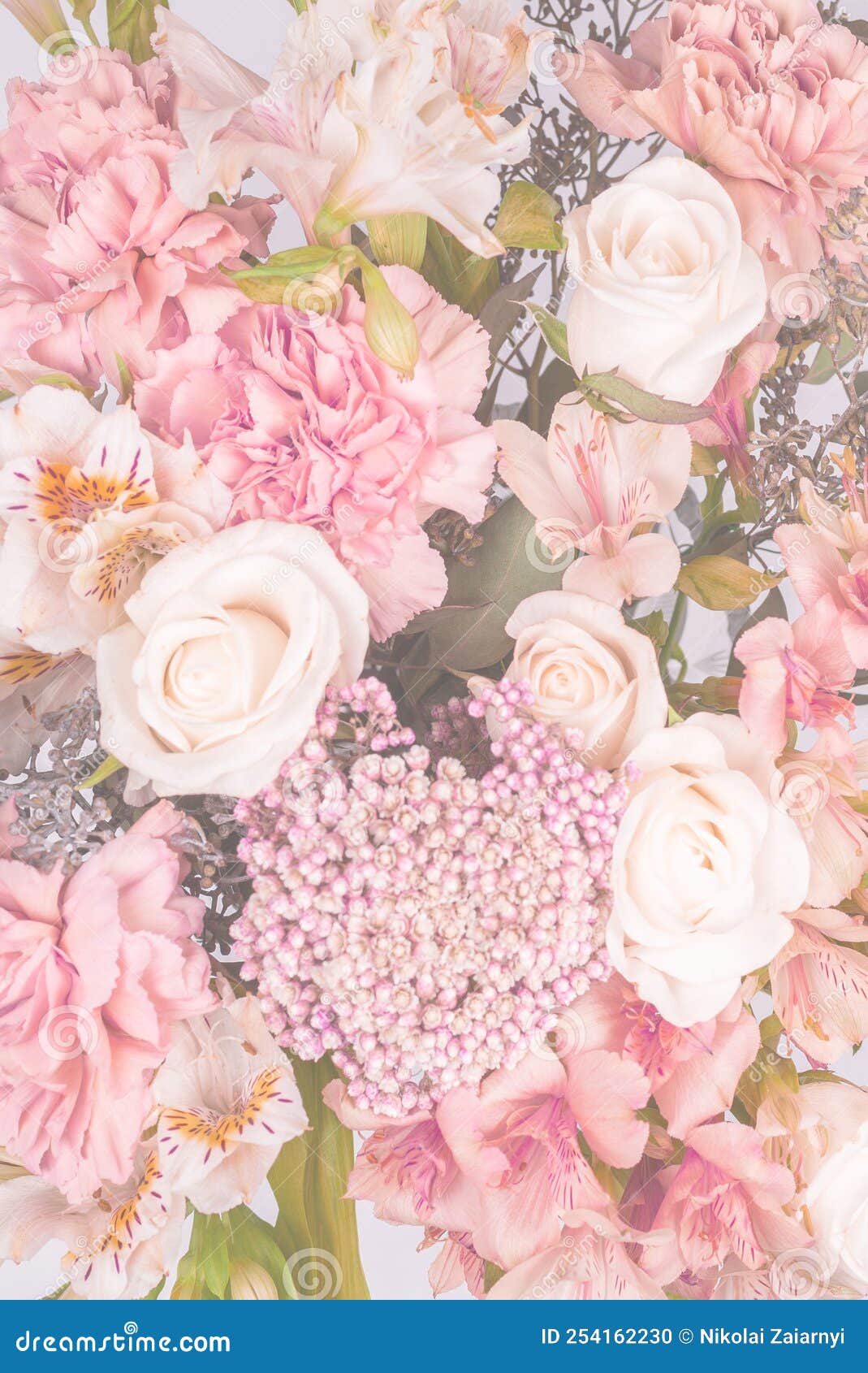 Bouquet of Soft Pink Flowers in Wrapping Paper Stock Photo - Image