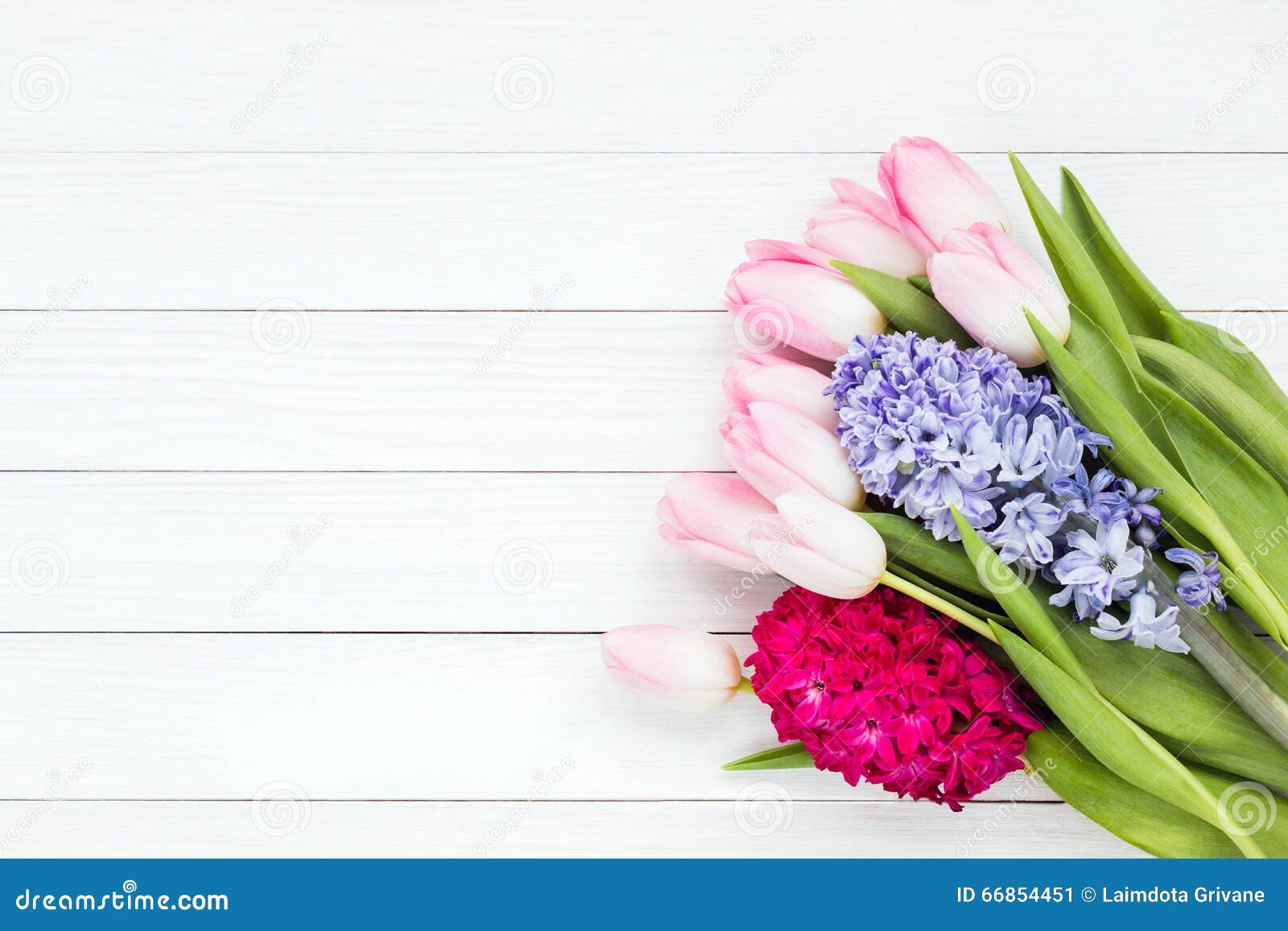 Bouquet of Spring Flowers on White Wooden Background Stock Image ...