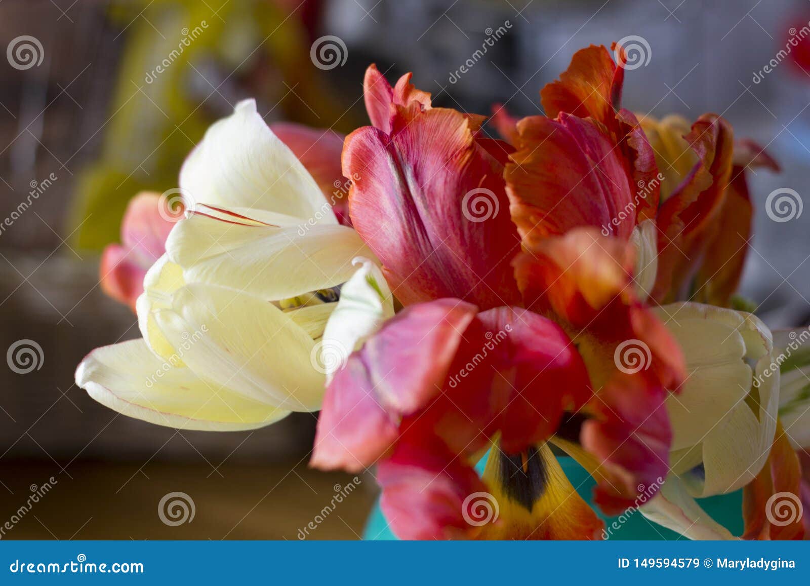 Bouquet of Tulips in a Vase. Close Up Stock Image - Image of ...