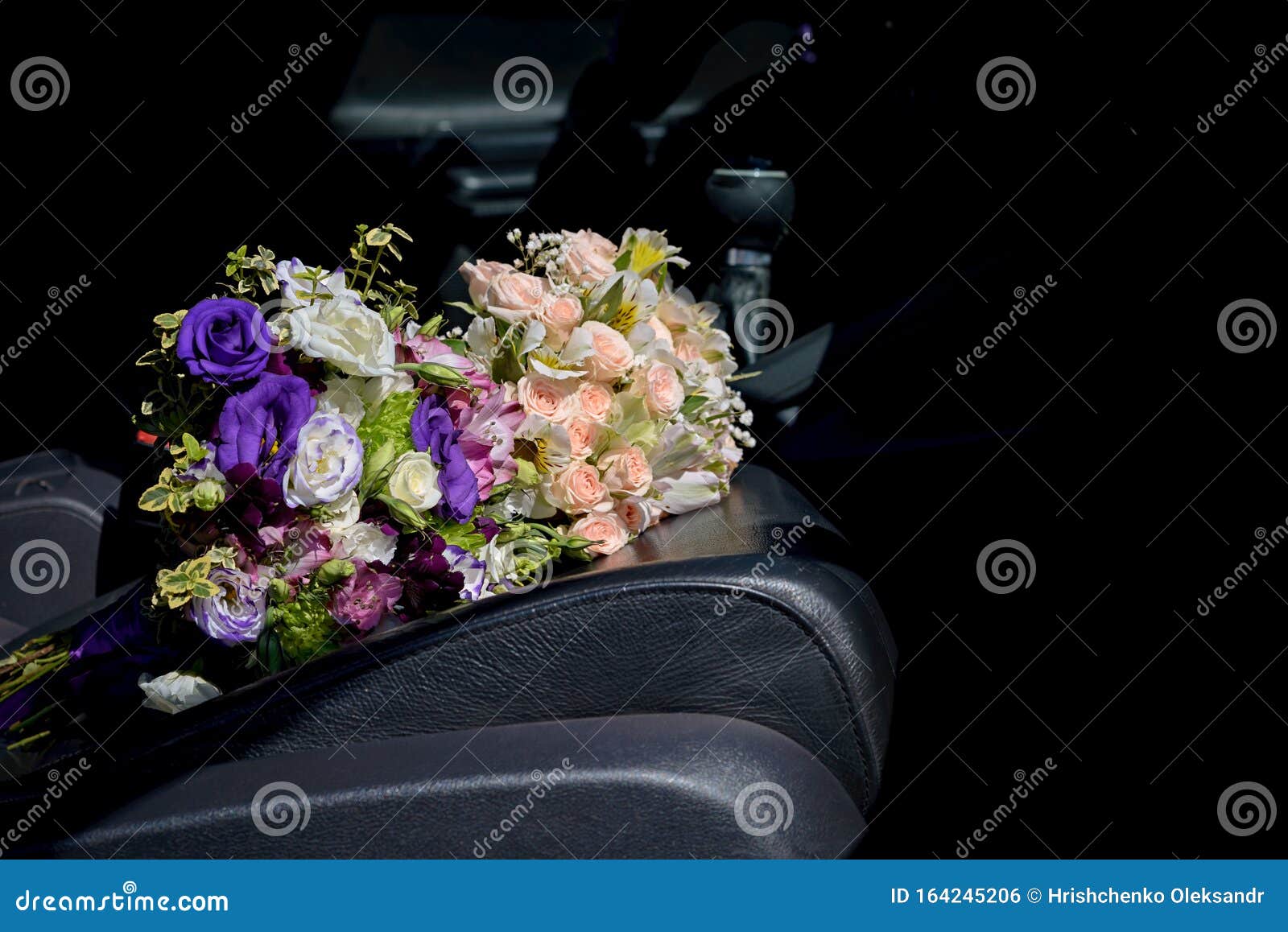 Bouquet of Wedding Flowers on the Car Seat Stock Photo Image of happy