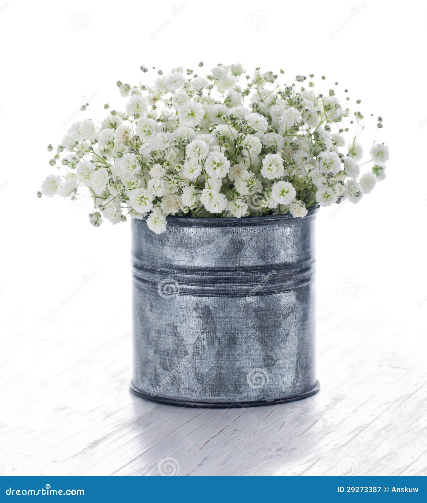 bouquet of white gypsophila on wooden background