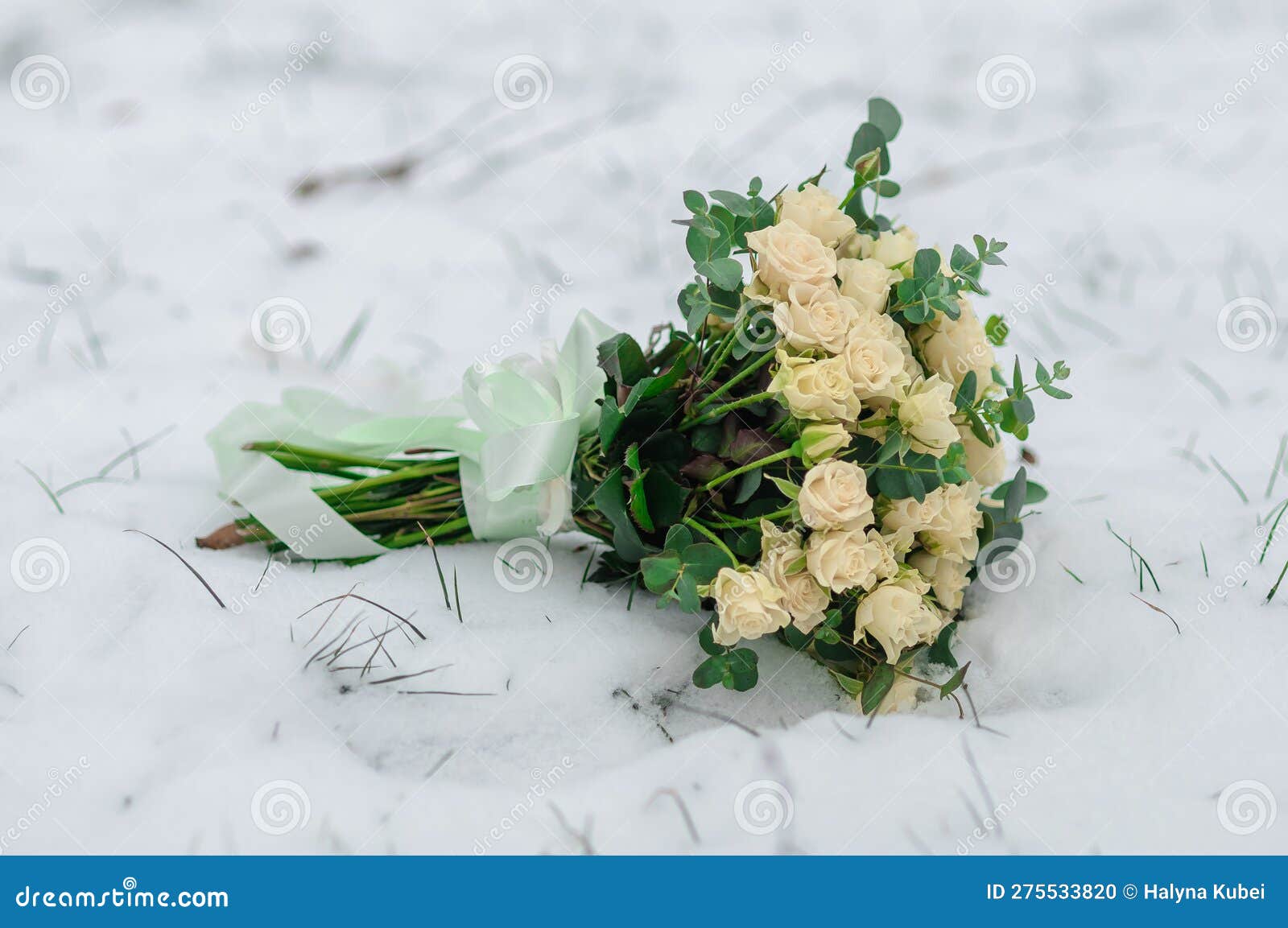 Bouquet of White Roses in the Snow Stock Photo Image of bright