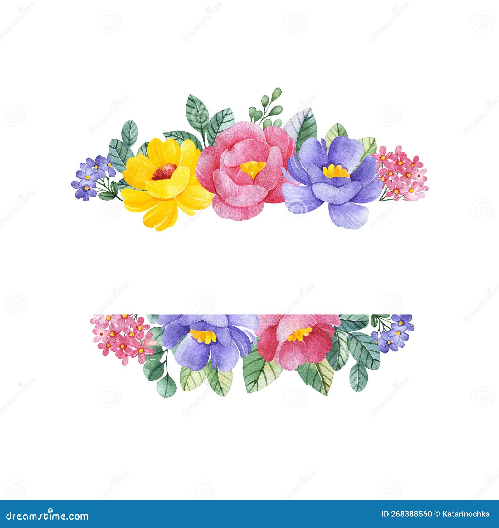 Border With Flowers Leaves And Branches Floral Frame Stock