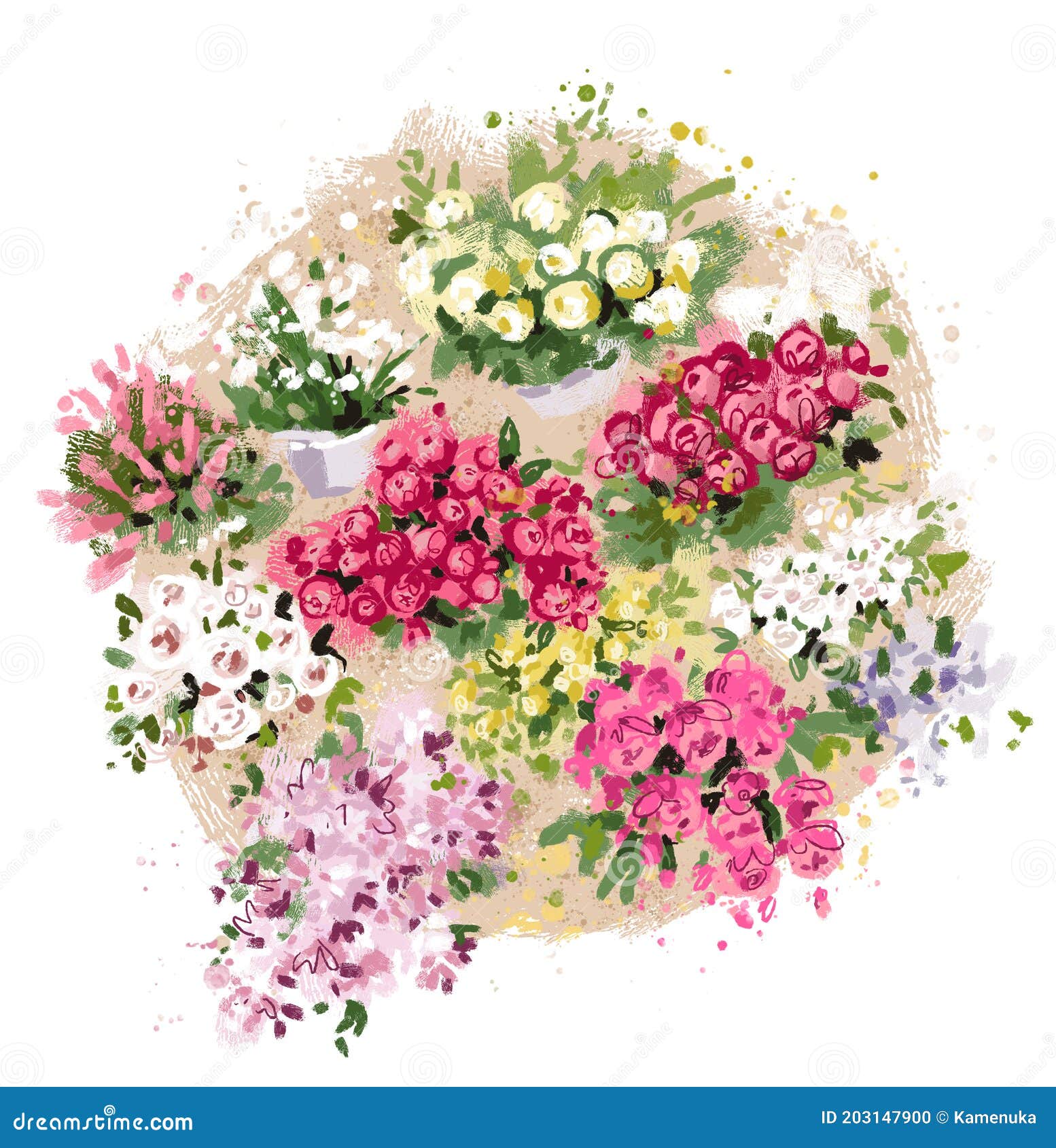 bouquets of  flowers circle background illlustration
