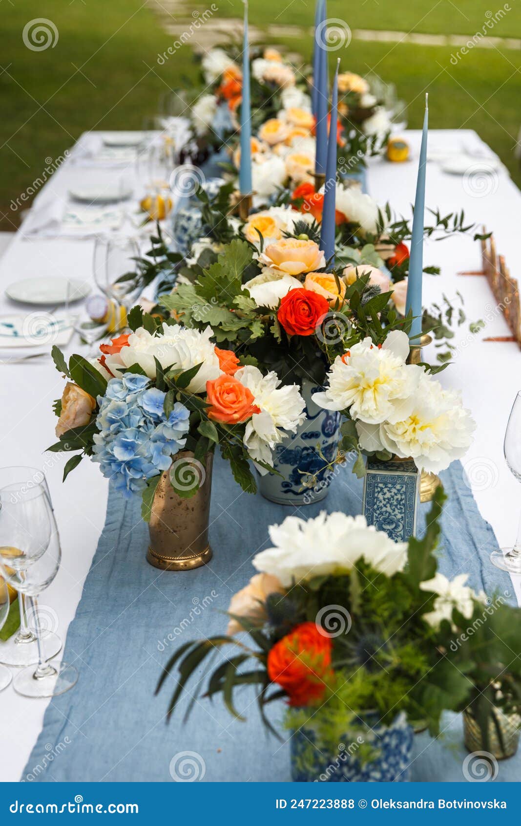Bouquets of Flowers in Vase on the Wedding Table Stock Photo Image of
