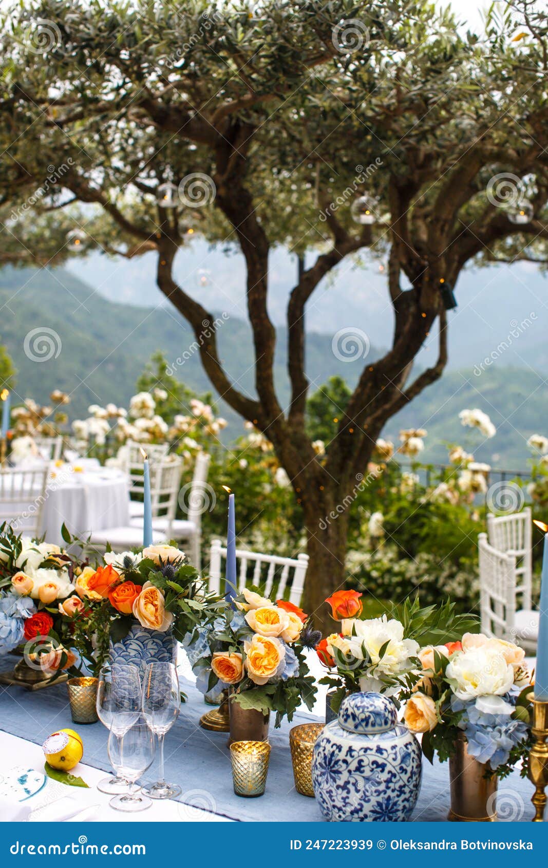 Bouquets of Flowers in Vase on the Wedding Table Stock Image Image of