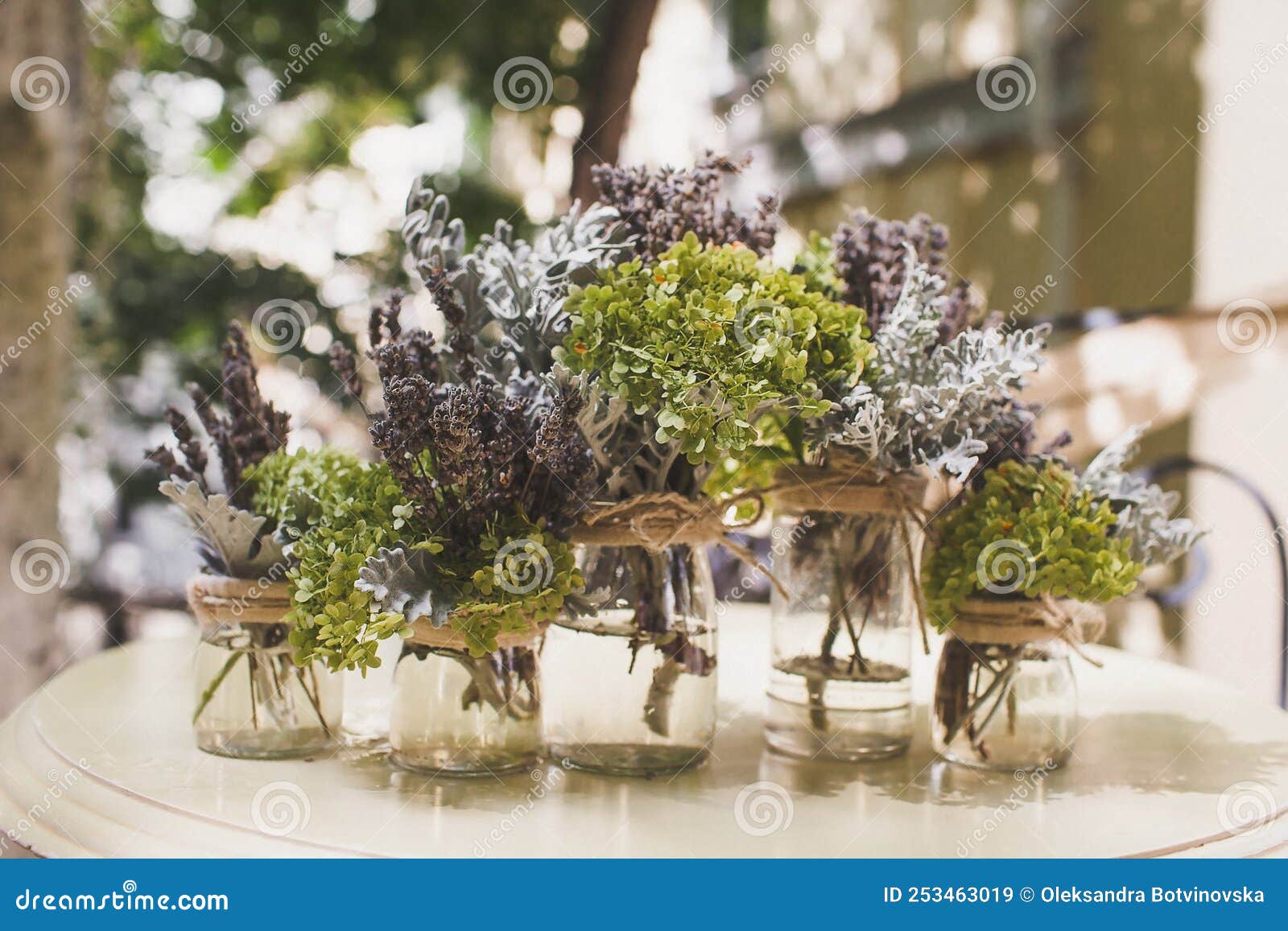 Bouquets of Flowers in Vase on the Wedding Table Stock Image Image of