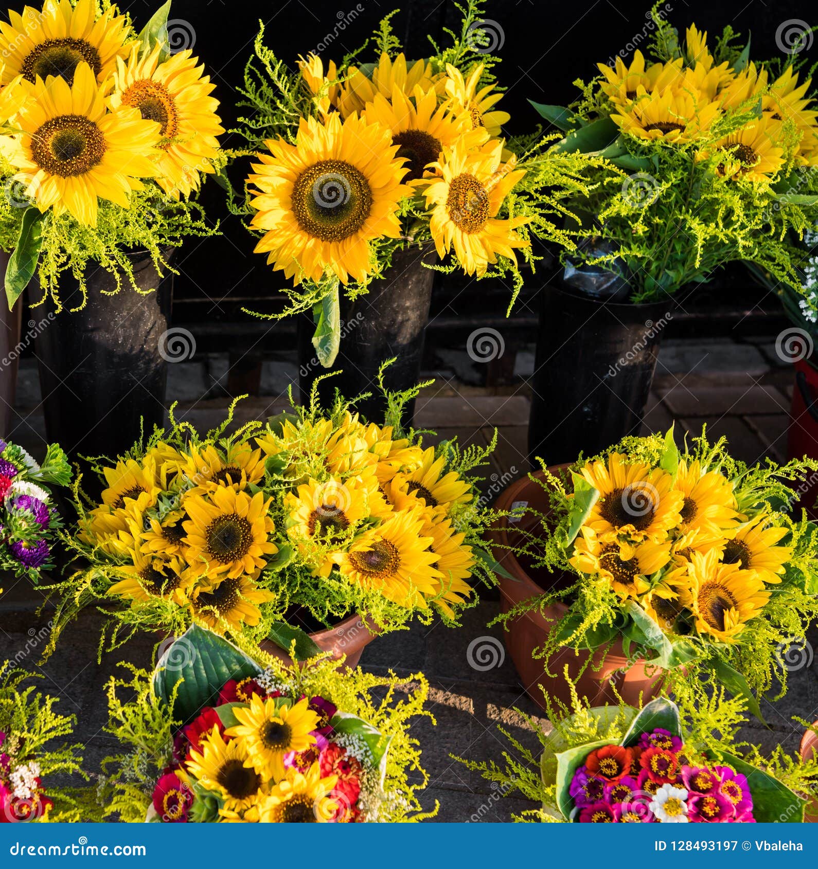 Bouquets of Fresh Sunflowers Stock Image Image of card, beauty 128493197