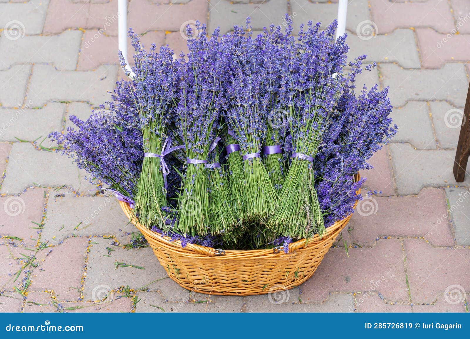 Bouquets of Lavender in Basket for Sale. Background Stock Image Image