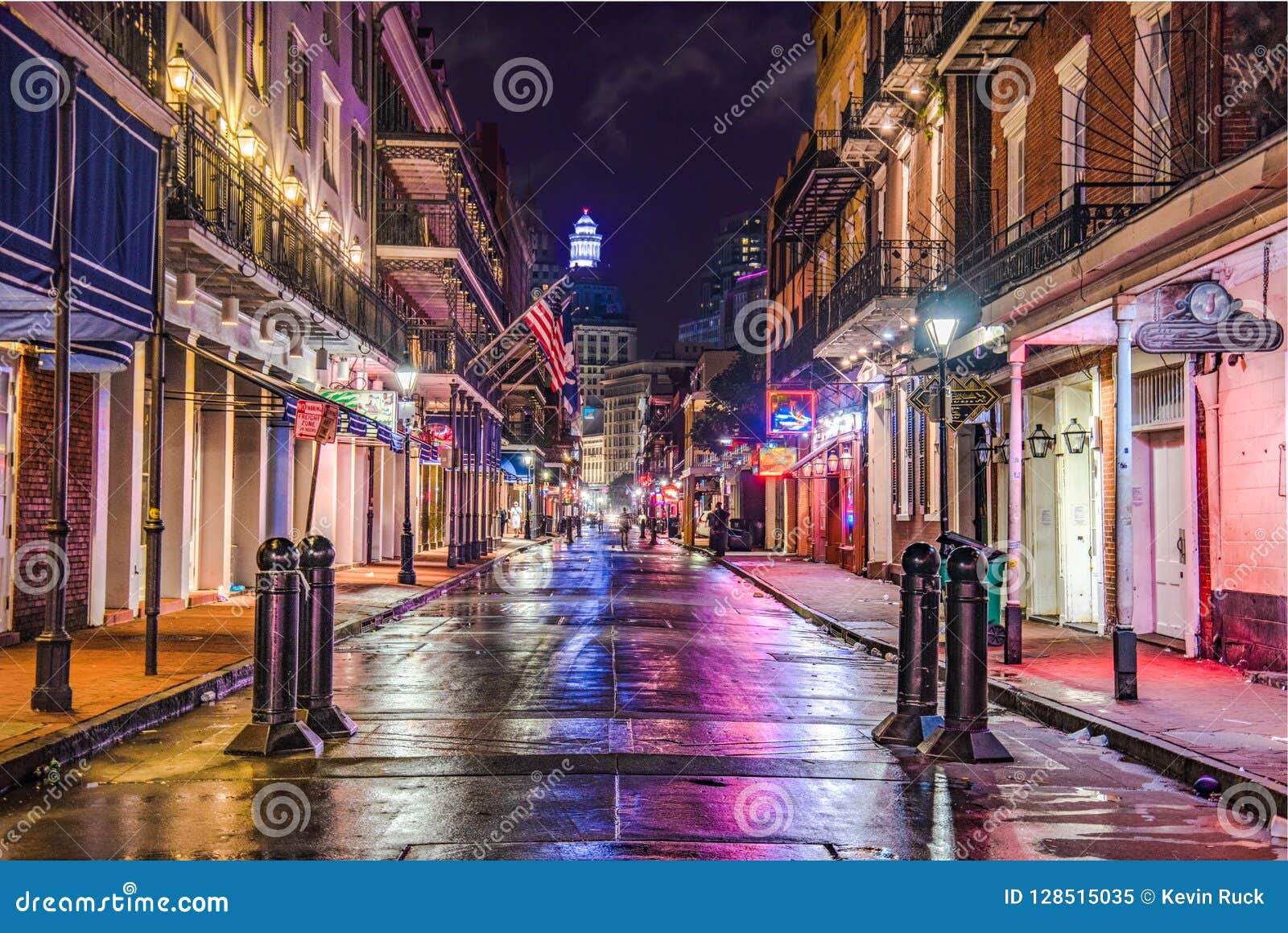 bourbon street in downtown new orleans, louisiana, usa
