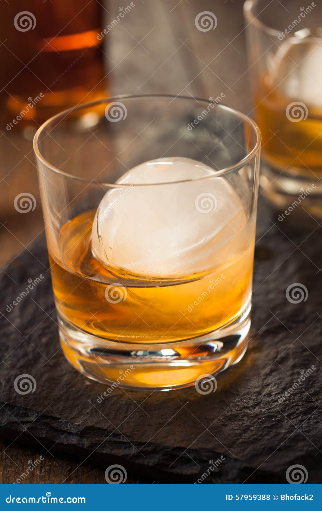 Bourbon Whiskey with a Sphere Ice Cube Stock Photo Image of elegance