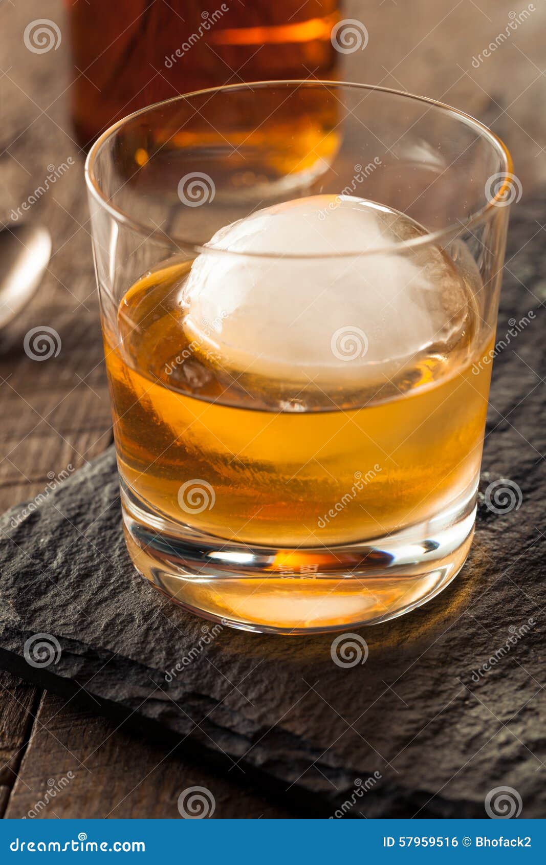 Bourbon Whiskey with a Sphere Ice Cube Stock Photo Image of drink