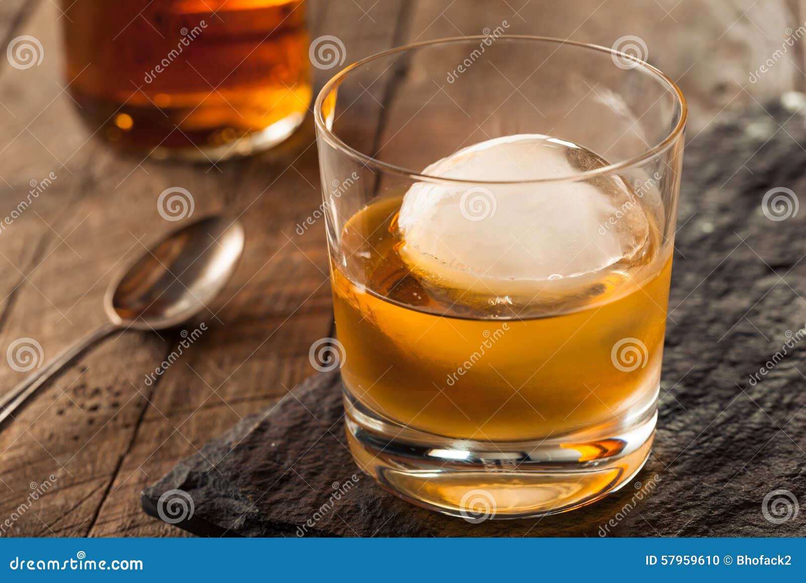 Bourbon Whiskey with a Sphere Ice Cube Stock Photo Image of cube
