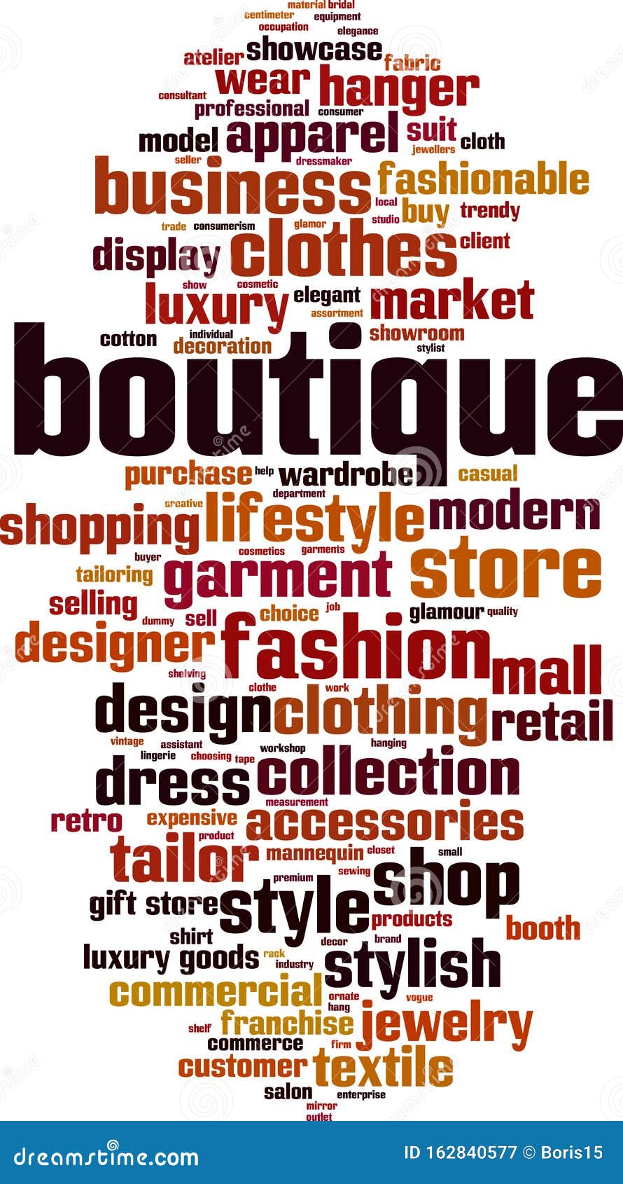 Boutique word cloud stock vector. Illustration of fashionable 162840577