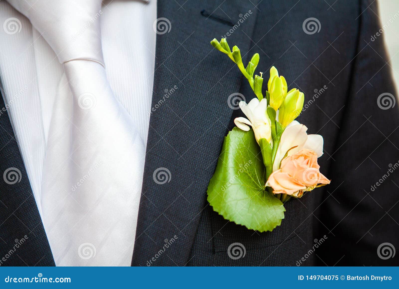 Boutonniere On The Lapel Of The Groom Stock Image Image Of Celebration Flower 149704075