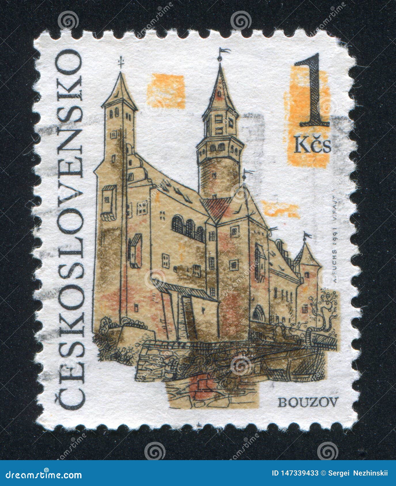 CZECHOSLOVAKIA - OKOŁO 1991: stempluje drukowanego Czechoslovakia, przedstawienia Bouzov kasztel około 1991,