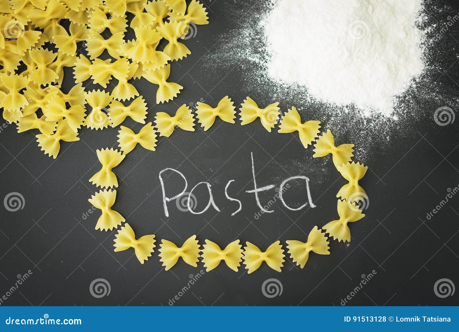 Bow Pasta on the Whiteboard for Drawing Stock Photo Image of diet, cooking 91513128