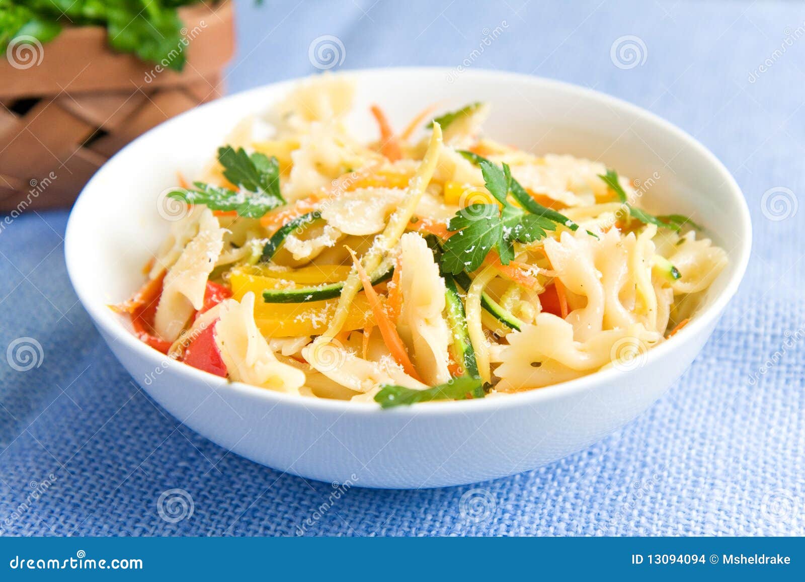 Bow tie pasta primavera stock photo. Image of zucchini 13094094