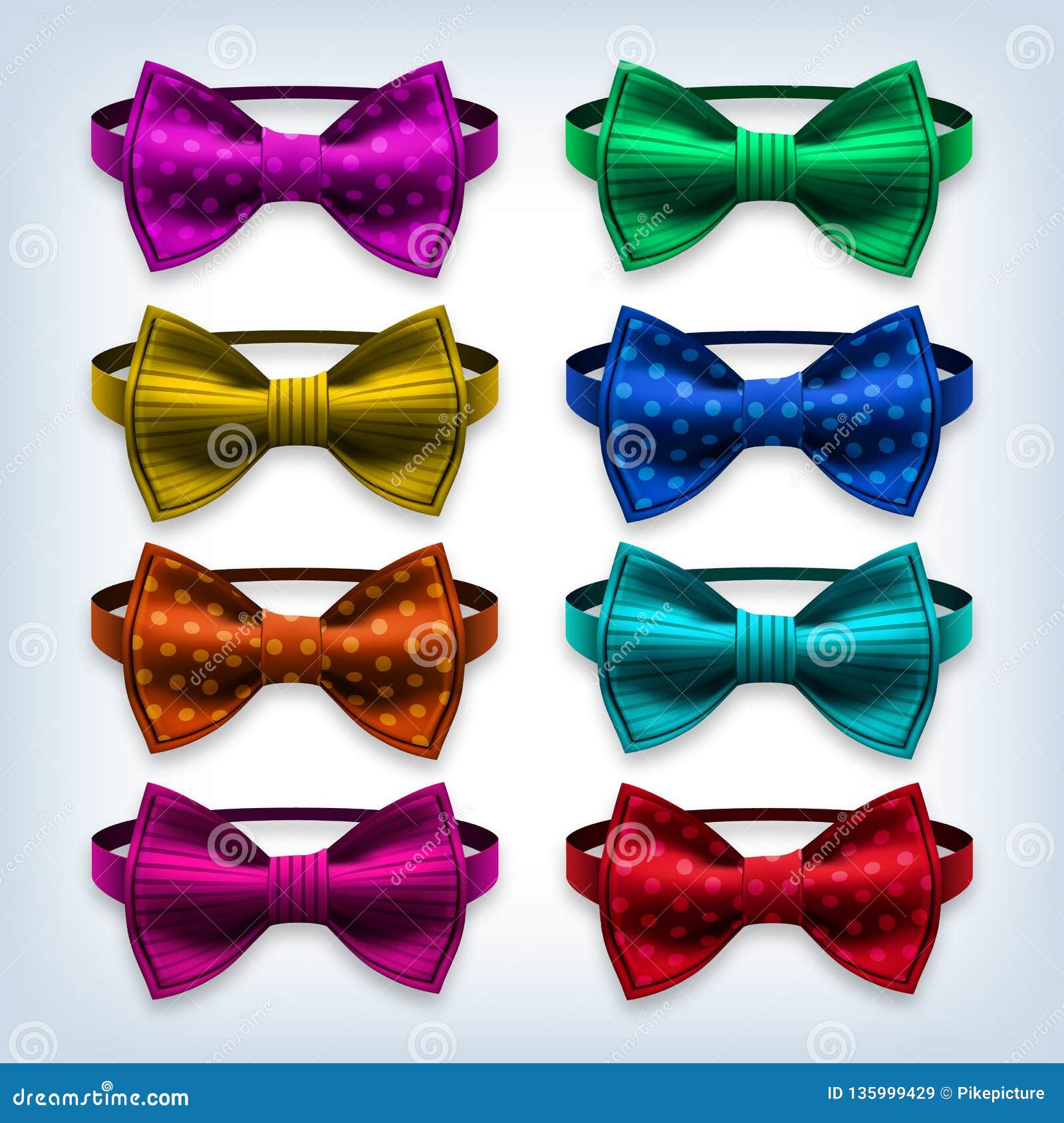 Bow Tie Set Vector. Hipster, Gentleman. Realistic Knot Silk Bow ...