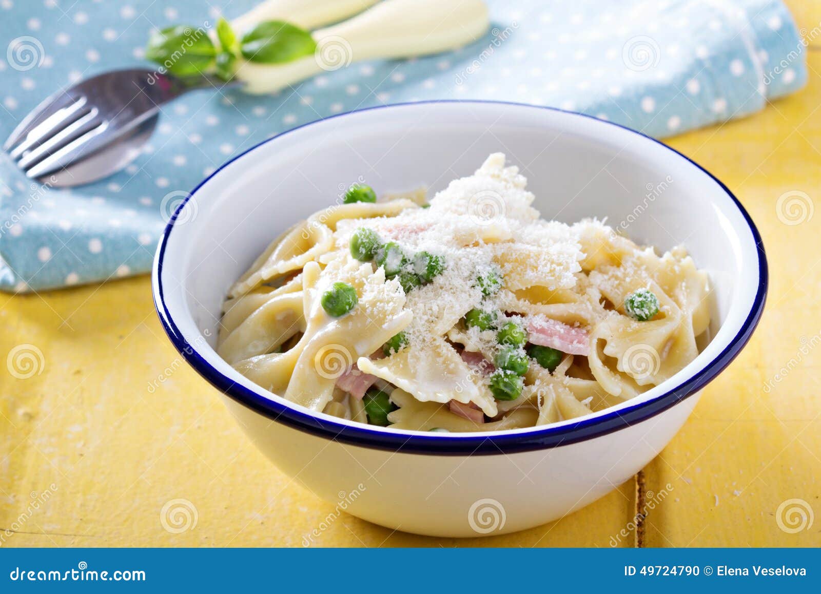 Bow Ties Pasta with Ham and Green Peas Stock Photo Image of