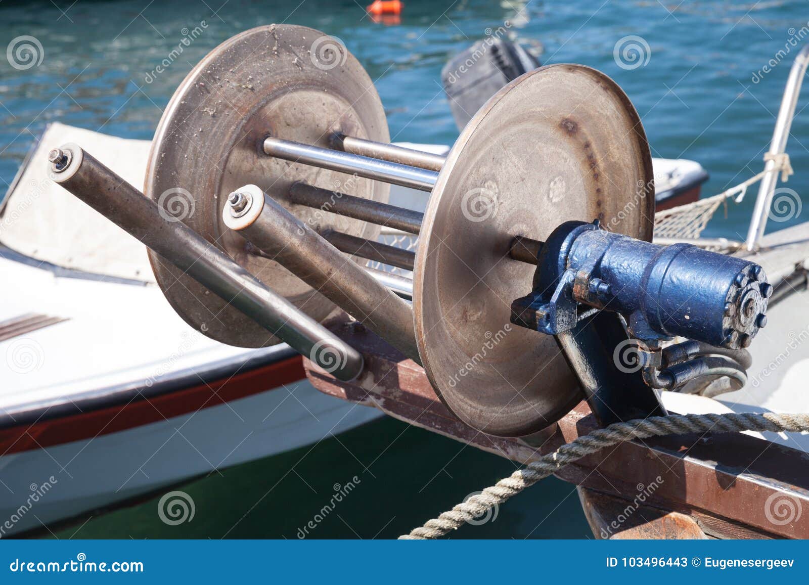 Bow Winch for Fishing Net, Small Boat Part Stock Image - Image of